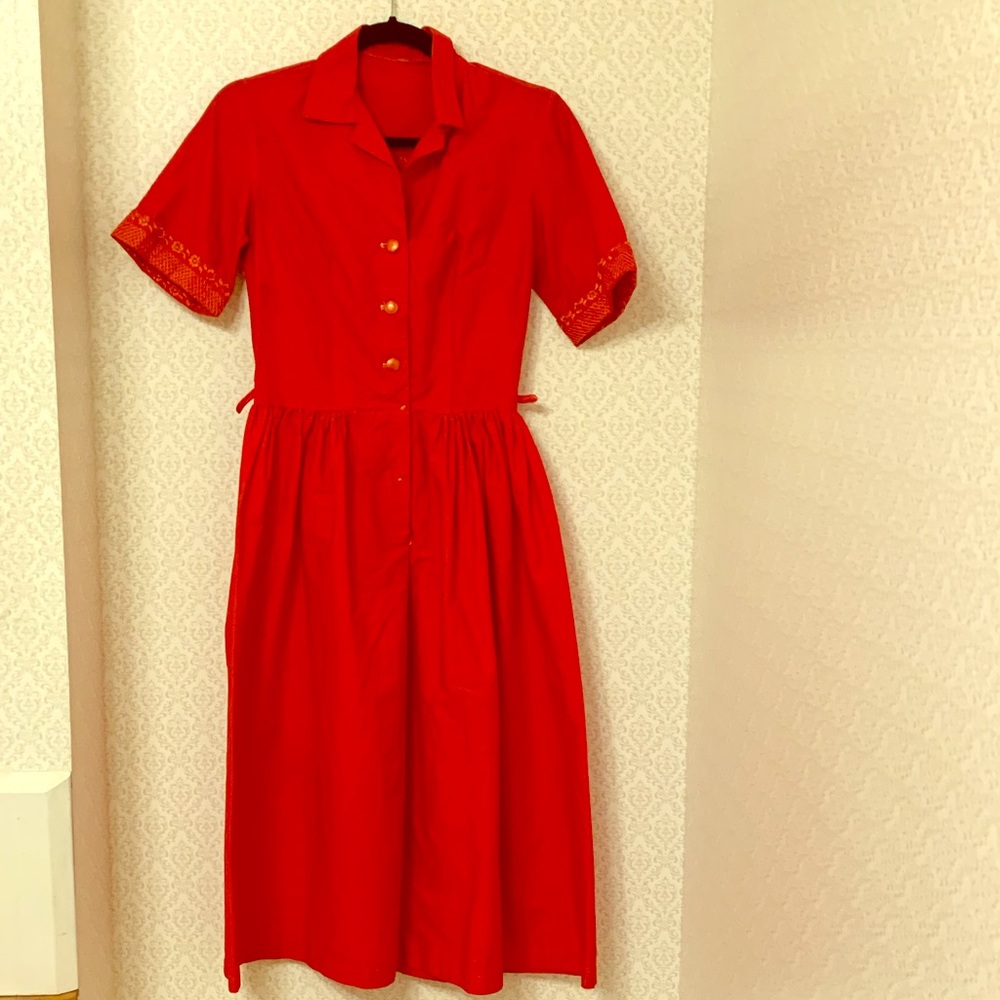 1950s red summer day dress